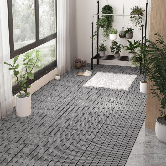 12 x 12 Inch 18 Piece All Weather Interlocking Deck Tiles for Splicing Area-Brown