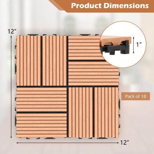 18 Pieces 12 x 12 Inch All Weather Interlocking Deck Tiles-Gray