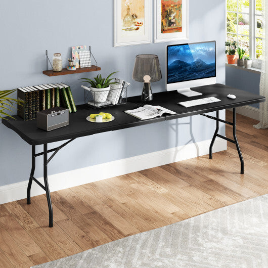 8 ft Portable Folding Table 350 LBS Fold-in-Half Table with HDPE Tabletop-White