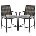 Patio Bar Stools Set of 2 Counter Height Rattan Bar Chairs with Armrest-Grey