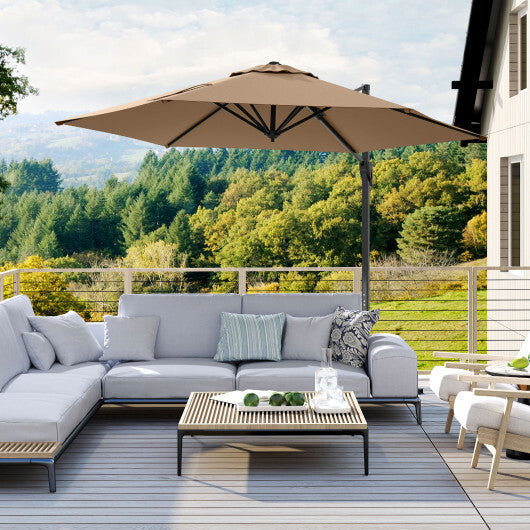 9 FT Cantilever Patio Umbrella with Vented Top and Sun-Protective Canopy-Beige