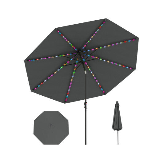 10 Feet Solar Patio Umbrella with 96 Multi-Colored Flowing LED Lights and Tilt Adjustment-Beige