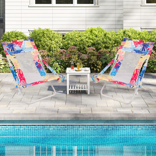 Folding Low Beach Chair Set of 2 Patio Sling Chairs with Padded Head Pillow-Blue