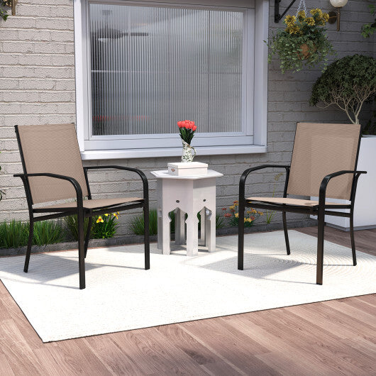 Outdoor Dining Chairs Set of 2 with High Back and Metal Frame-Light Brown