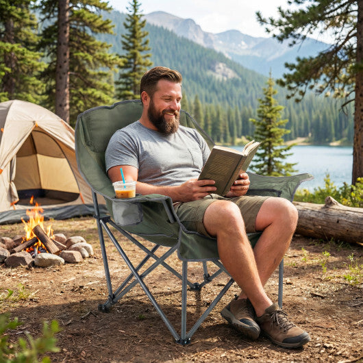 Folding Oversized Camping Chair with Side Pockets and Cup Holder-Blue