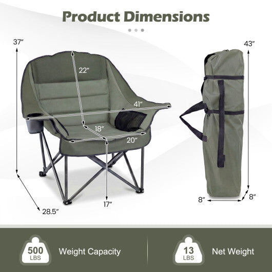 Folding Oversized Camping Chair with Side Pockets and Cup Holder-Blue