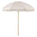6 Feet Patio Umbrella with Fringe with Push Button Tilt and Wood Pole-White