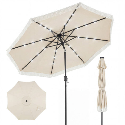 9 Feet Solar Patio Umbrella with 24 LED Lights for Yard-Navy