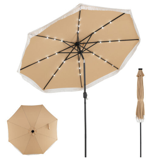10 Feet Solar Patio Umbrella with 24 LED Lights for Yard-Navy