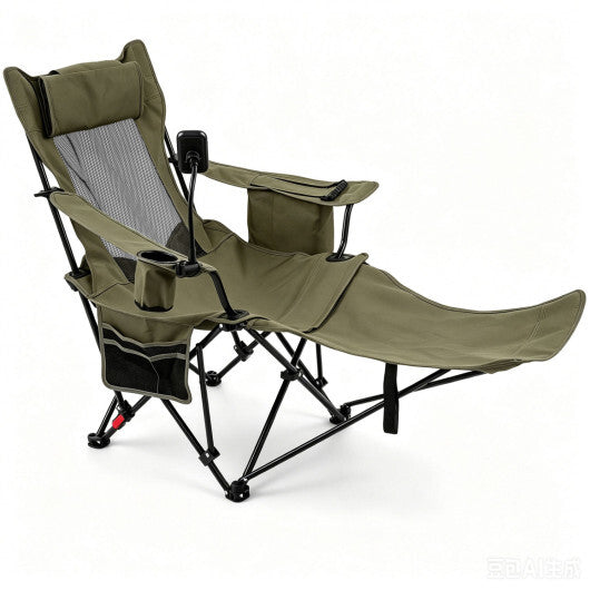 2-in-1 Reclining Camping Chair with 3-Level Adjustable Backrest-Gray