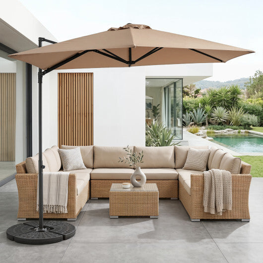 10 FT Cantilever Patio Umbrella with 360 Rotation for Garden-Tan