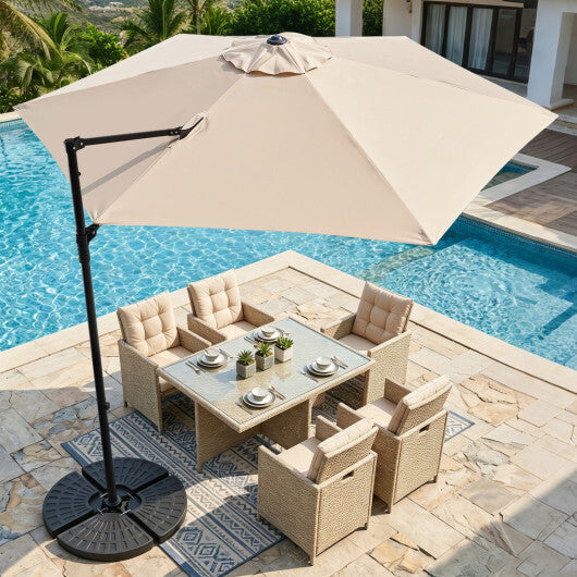 10 FT Cantilever Patio Umbrella with 360 Rotation for Garden-Tan