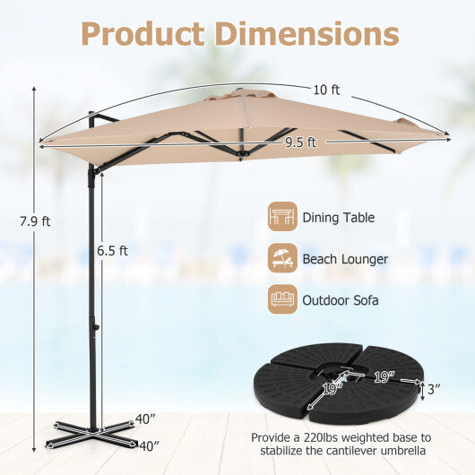 10 FT Cantilever Patio Umbrella with 360 Rotation for Garden-Tan