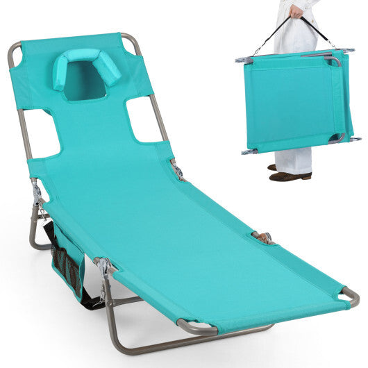 Folding Beach Lounge Chair with Adjustable Backrest for Lawn-Gray