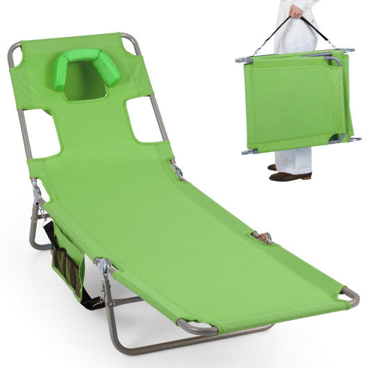 Folding Beach Lounge Chair with Adjustable Backrest for Lawn-Gray