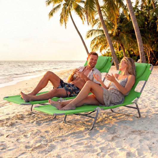 Folding Beach Lounge Chair with Adjustable Backrest for Lawn-Gray