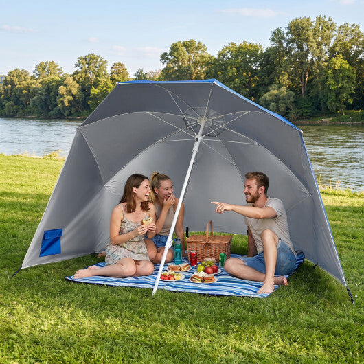 2-in-1 Beach Shelter Umbrella UPF 50+ with Side Panels for Camping Picnic-Turquoise