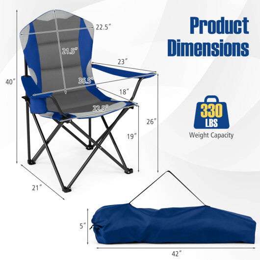 2 Pieces Folding Camping Chairs for Adults with Cup Holders-Black