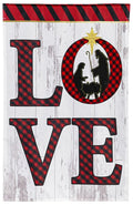 Nativity LOVE Christmas Garden Flag 2 Sided Burlap