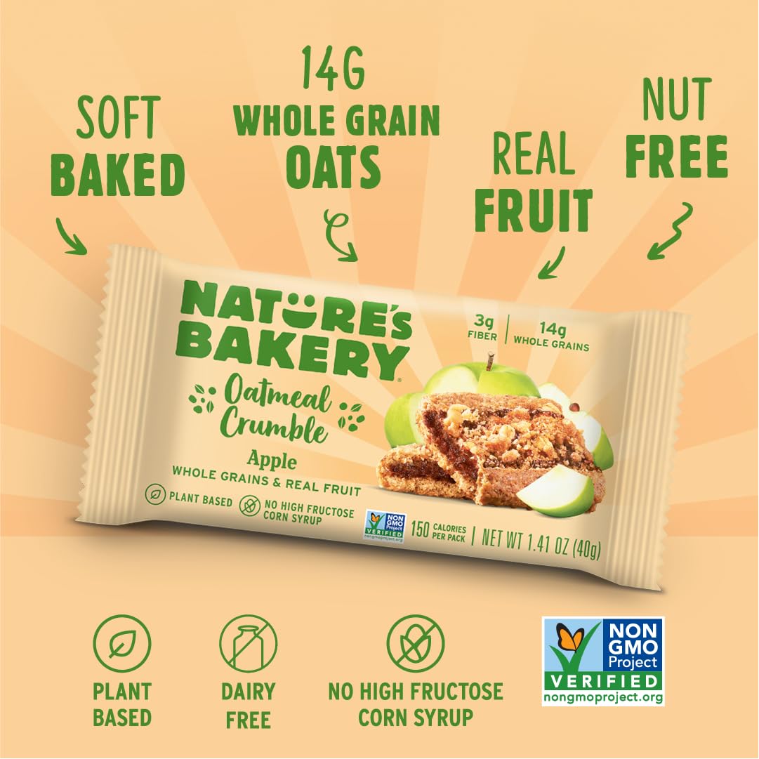 Nature's Bakery Oatmeal Crumble Apple Bars, 8.46 oz, Case of 6 (36 bars)