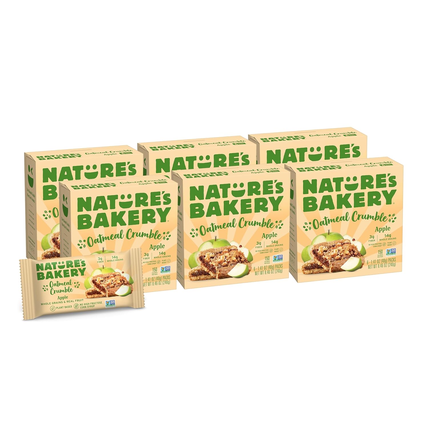 Nature's Bakery Oatmeal Crumble Apple Bars, 8.46 oz, Case of 6 (36 bars)