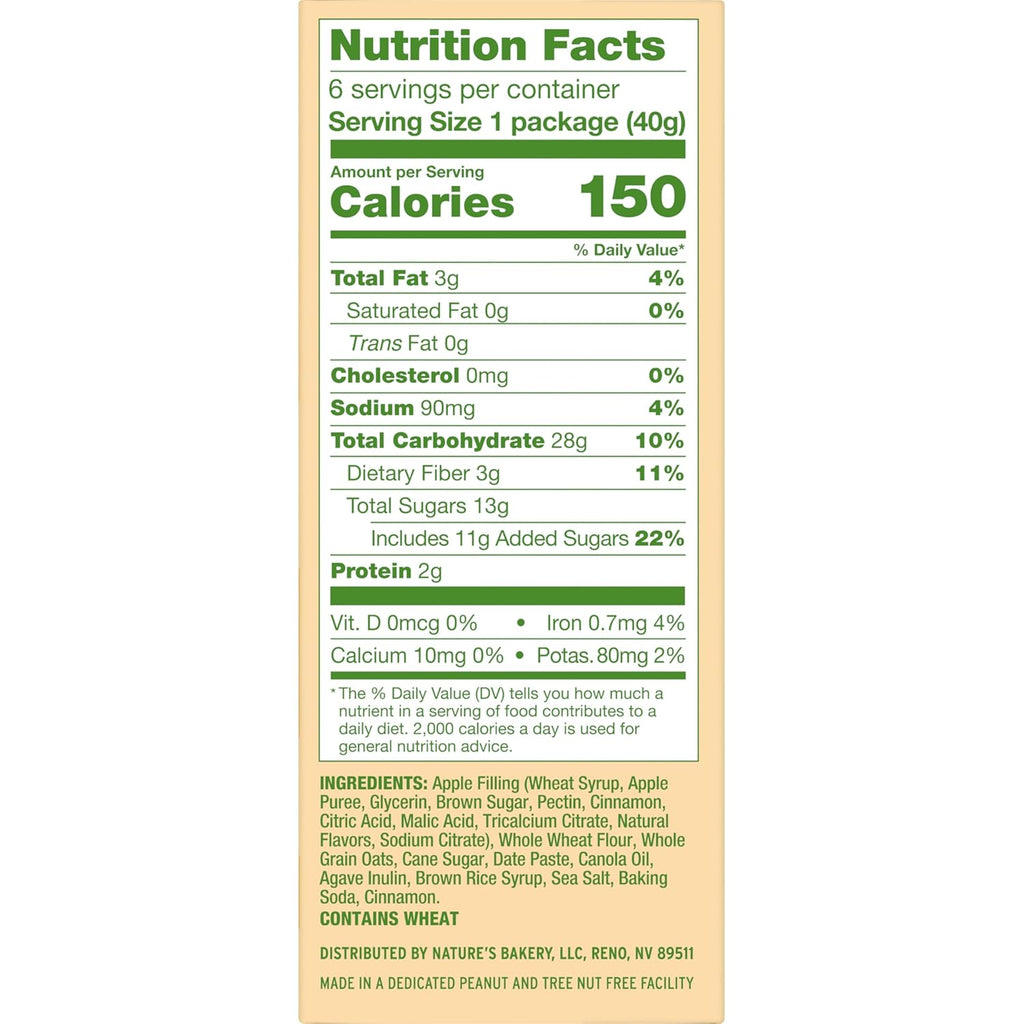 Nature's Bakery Oatmeal Crumble Apple Bars, 8.46 oz, Case of 6 (36 bars)