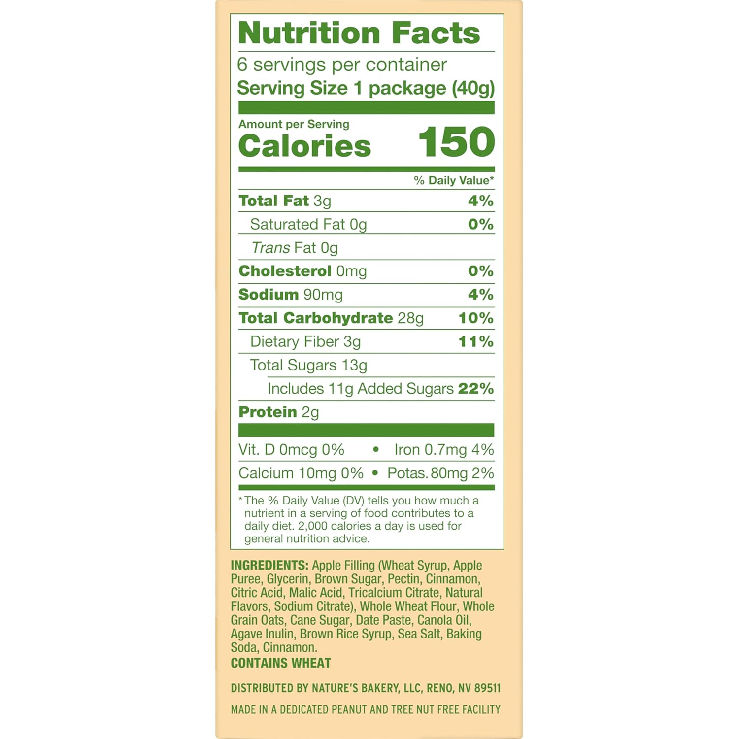 Nature's Bakery Oatmeal Crumble Apple Bars, 8.46 oz, Case of 6 (36 bars)