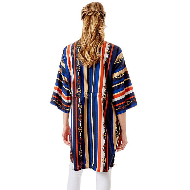 Multi Color Stripe Cover Up Kimono Poncho