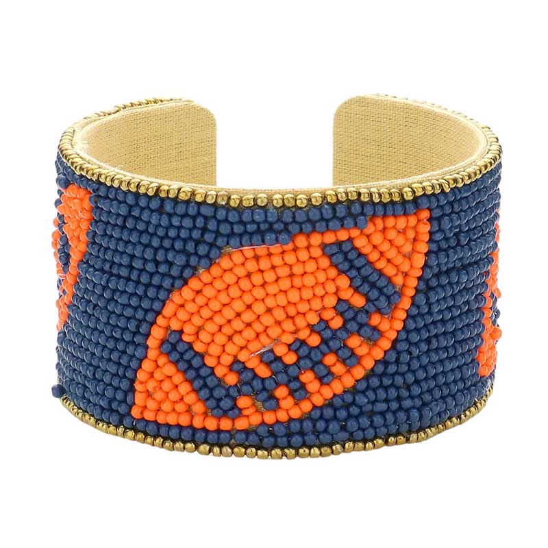 Game Day Seed Beaded Football Accented Cuff Bracelet