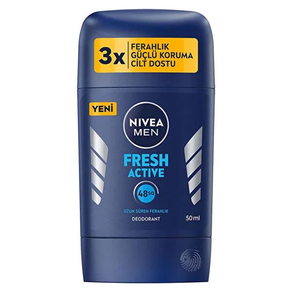 Nivea Men Fresh Active Deodorant Stick - Long Lasting Freshness & 48Hr Protection, Dye & Preservative Free for Sensitive Skin