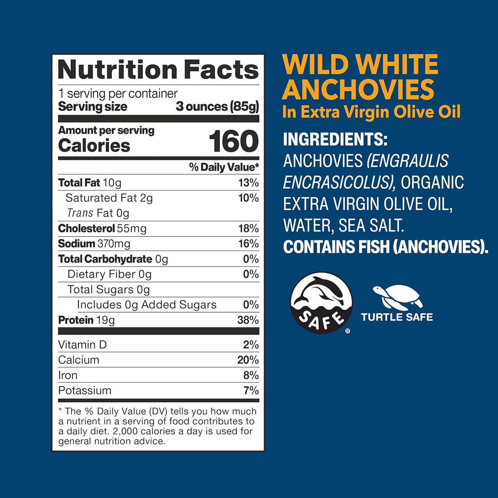 Wild Planet White Anchovies in Extra Virgin Olive Oil, 4.4 oz (Case of 12)