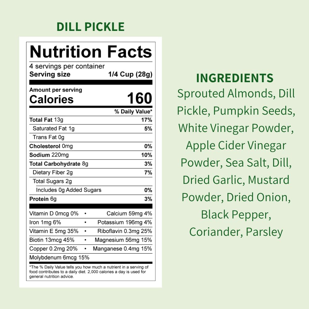 Daily Crunch Sprouted Almonds, Dill Pickle | 6 x 4 Oz. Pouches