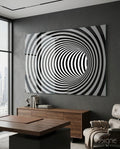 Wide Black And White Wormhole Illusion Glass Wall Art