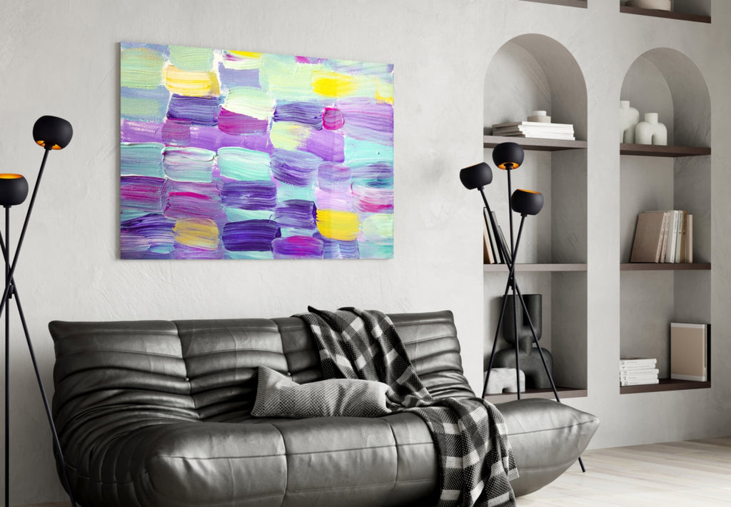 Pastel Purple Brushstroke Grid Glass Wall Art