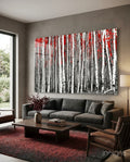 Wide Panoramic Birch Forest Red Treetops Glass Wall Art