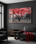 Crimson Autumn Park Trees Glass Wall Art
