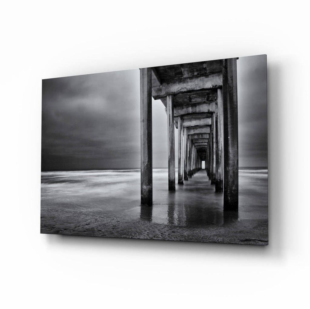 Moody Under Pier Perspective Glass Wall Art