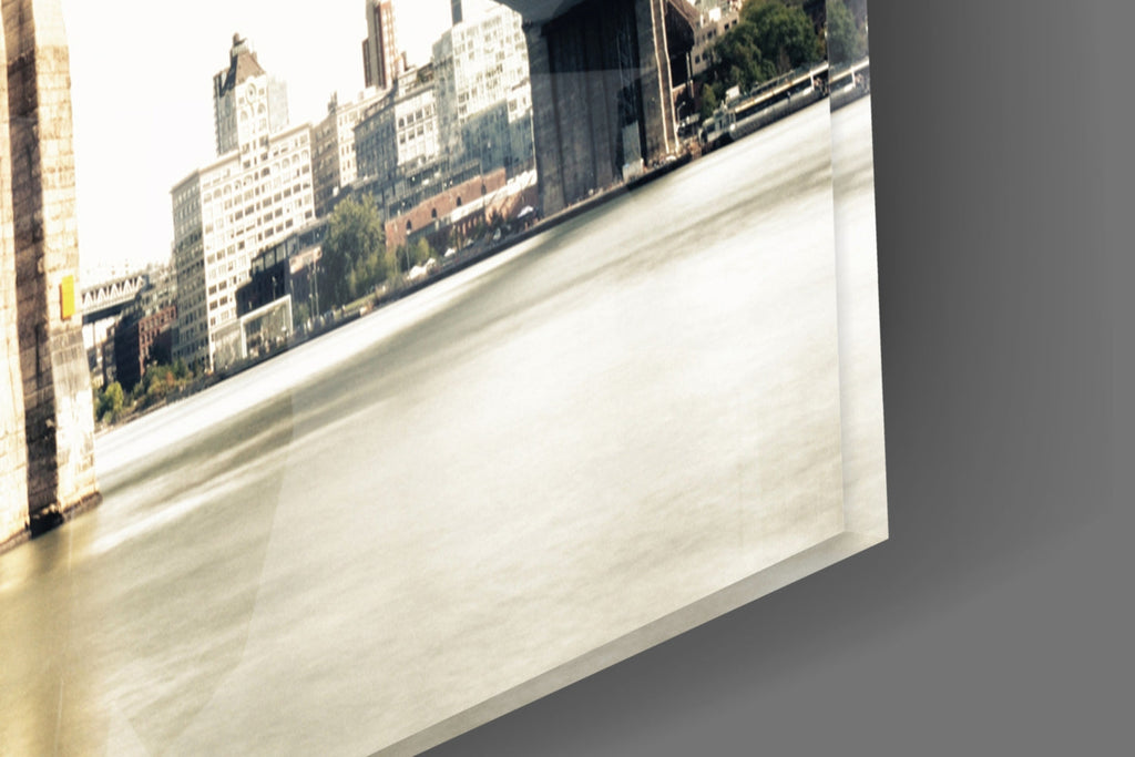 Warm Sunset Brooklyn Bridge Glass Wall Art