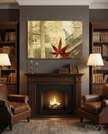 Red Maple Leaf Paris Tower Vintage Glass Wall Art
