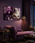 Ornate Mask Purple Feathers Glass Wall Art