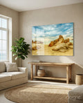 Wide Rocky Shore Blue Sky Beach Glass Wall Art