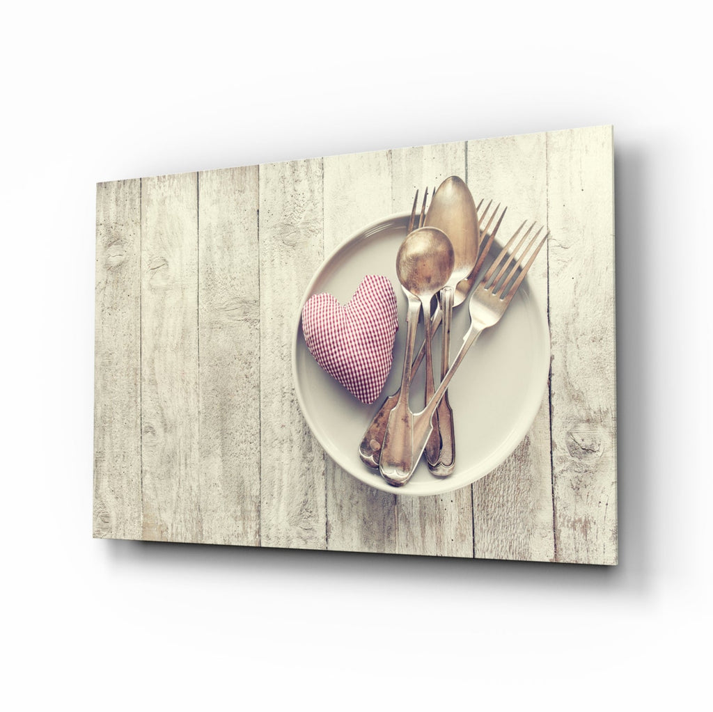 Pink Heart Plate Rustic Table Glass Wall Art