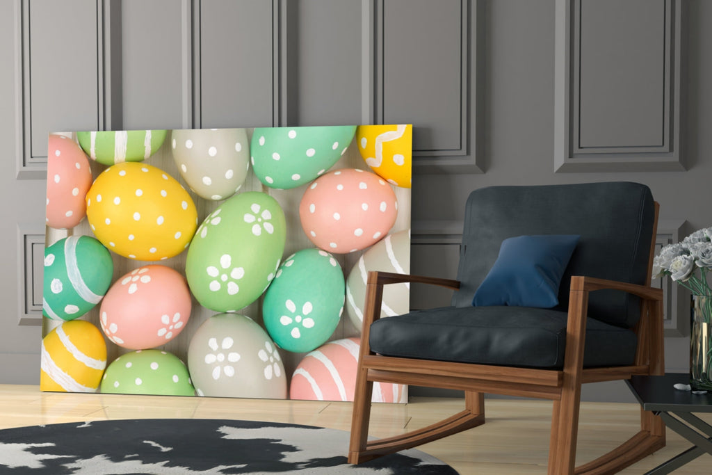 Yellow Polka Dot Easter Egg Pile Glass Wall Art