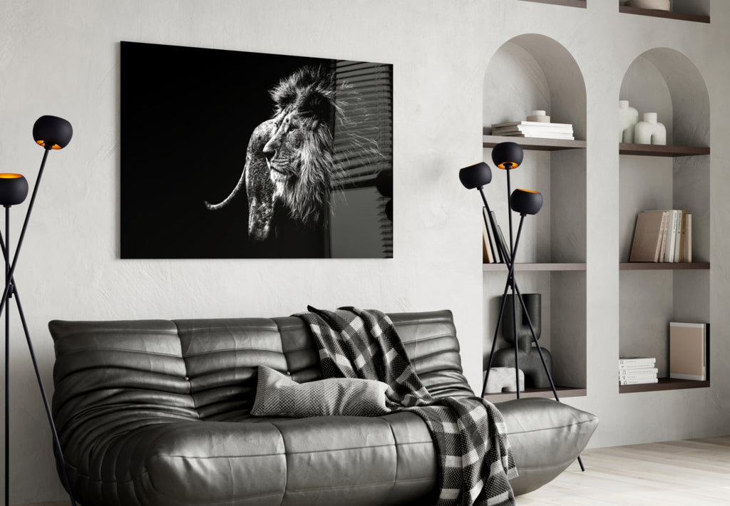 Windswept Lion Side Profile Glass Wall Art