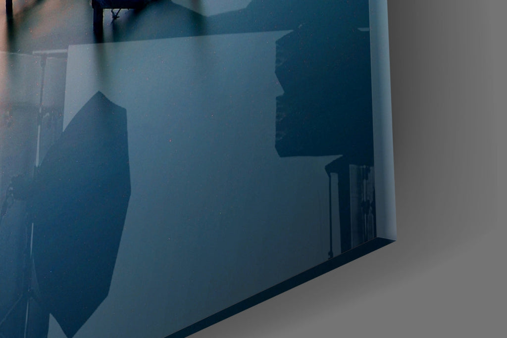 Purple Dusk Pier Posts Glass Wall Art