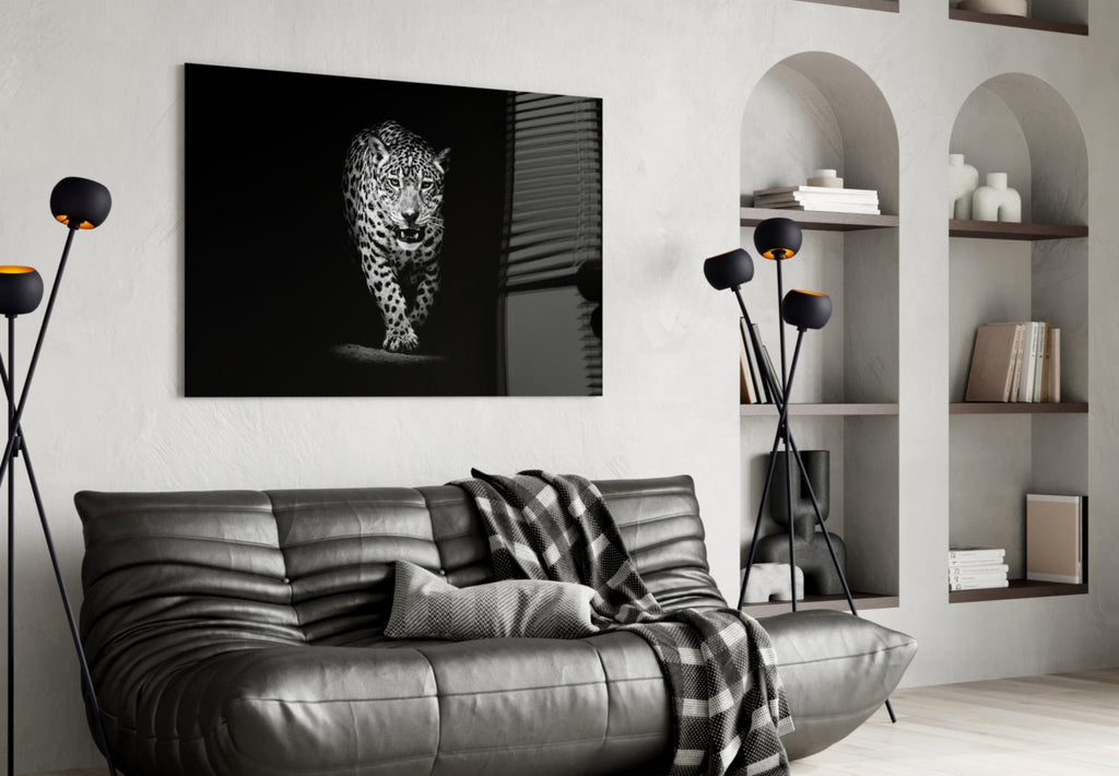 Prowling Leopard Full Body Glass Wall Art