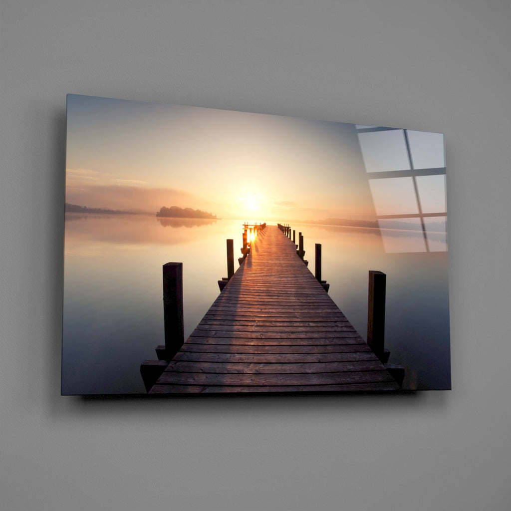 Foggy Sunrise Symmetrical Jetty Glass Wall Art