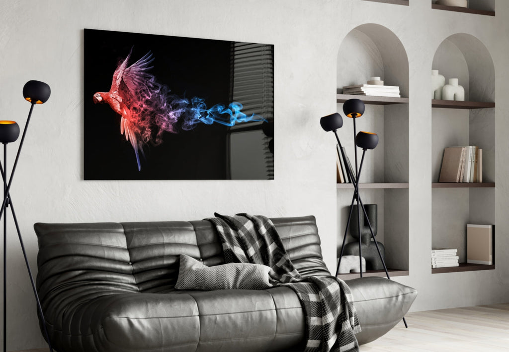 Parrot Smoke Fire Ice Glass Wall Art