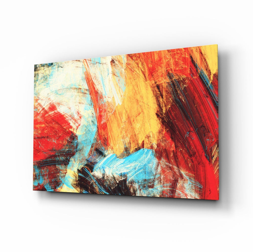 Bold Brushstrokes Red Yellow Abstract Glass Wall Art