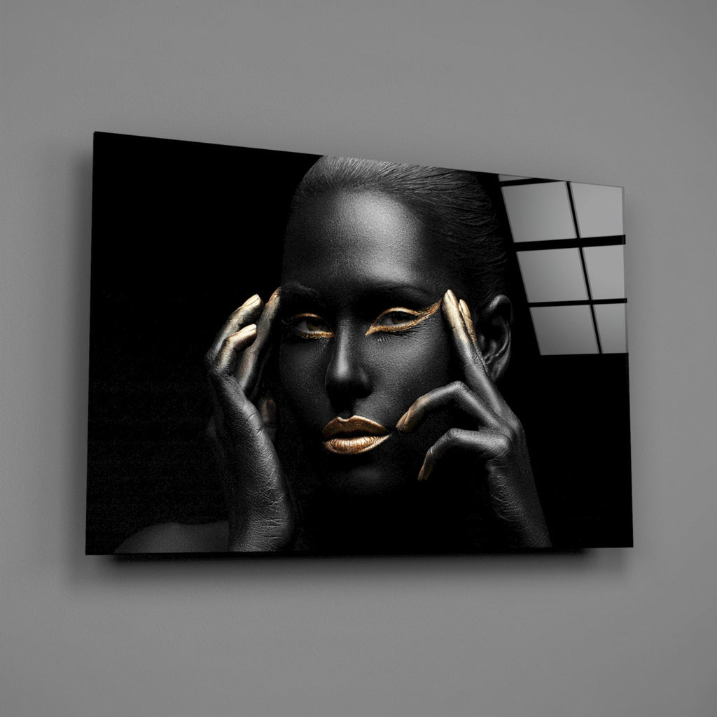 Gold Lips Framing Hands Woman Glass Wall Art